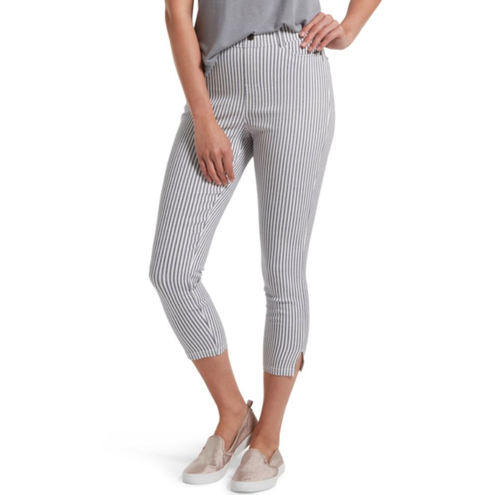 Hue Striped Ultra Soft High Waist Denim Capri